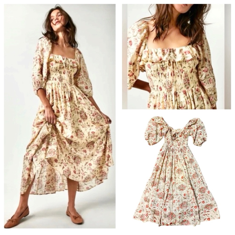 Free People Cream Floral Midi Dress